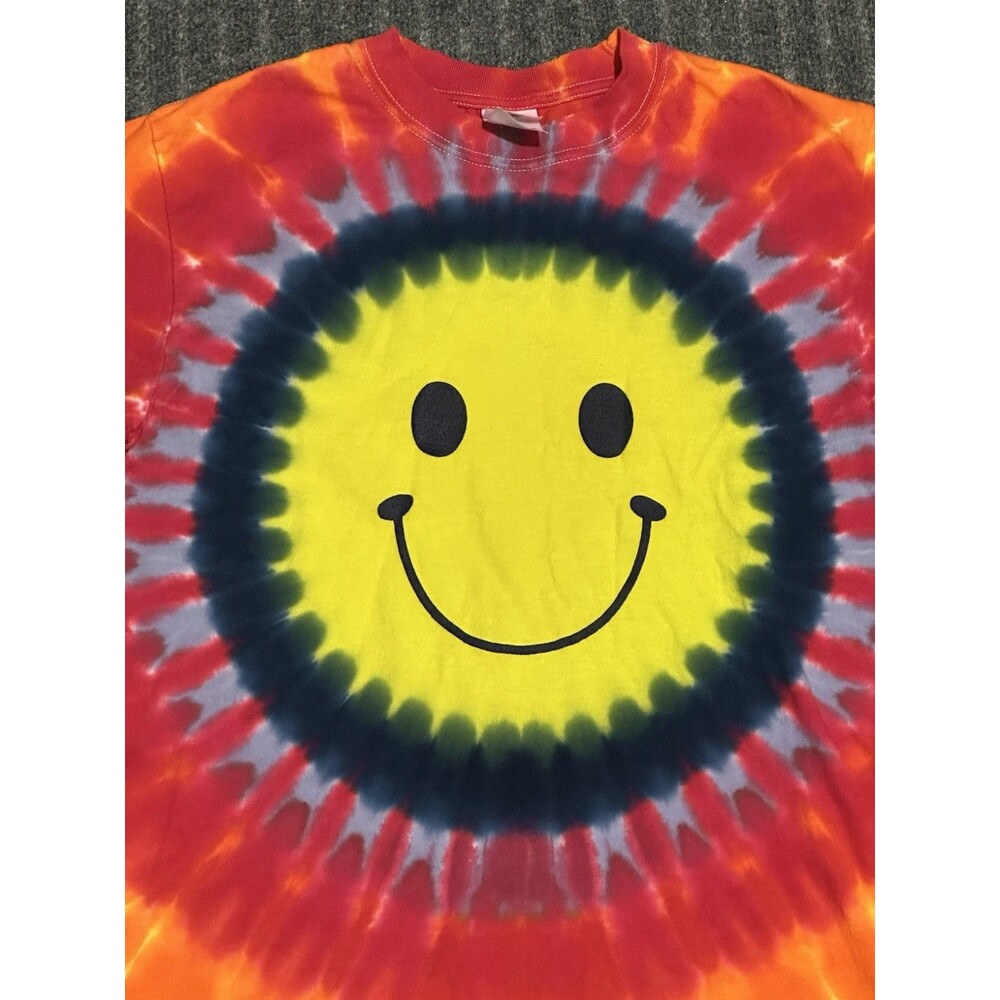 Vintage Anvil Tag Tie Dye Smiley Long Sleeve T Shirt Size Small 90s - Picture 2 of 4